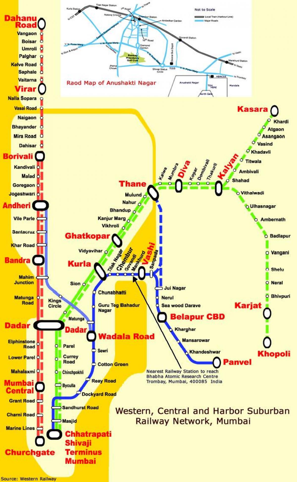 Mumbai qendrore linjë stacionet hartë